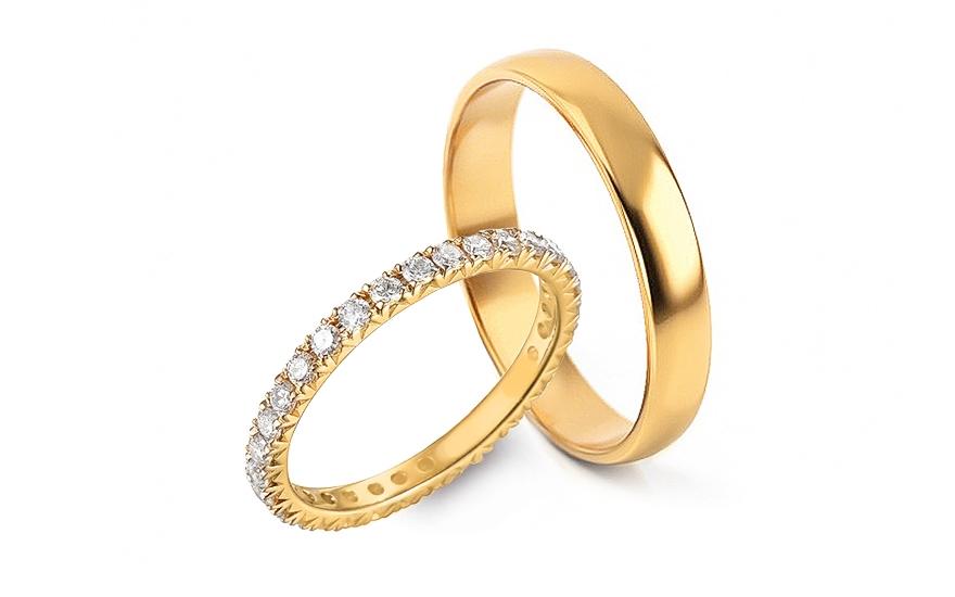 diamantové svadobné obrúčky zo žltého zlata